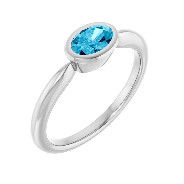 Natural Oval Aquamarine Solitaire Ring (6x4 mm) in 14K White Gold