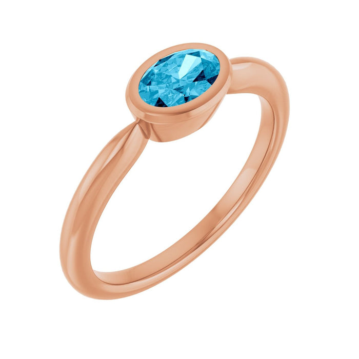 Oval Solitaire Natural Aquamarine Ring (6x4 mm) in 14K Rose Gold