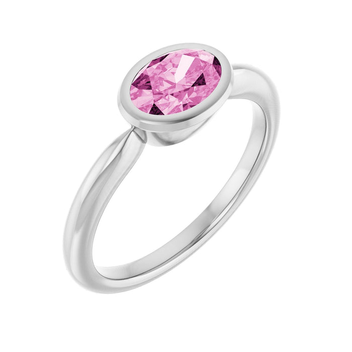 Lab-Grown Pink Sapphire Bezel Solitaire Ring in 14K White Gold - lab pink sapphire