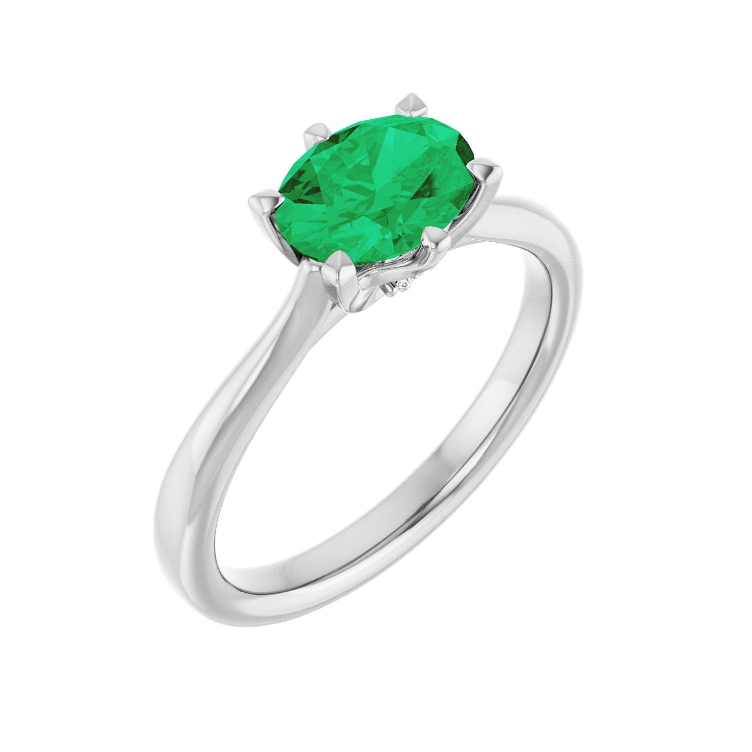 Oval Emerald Pavé Classic Engagement Ring in 14K White Gold