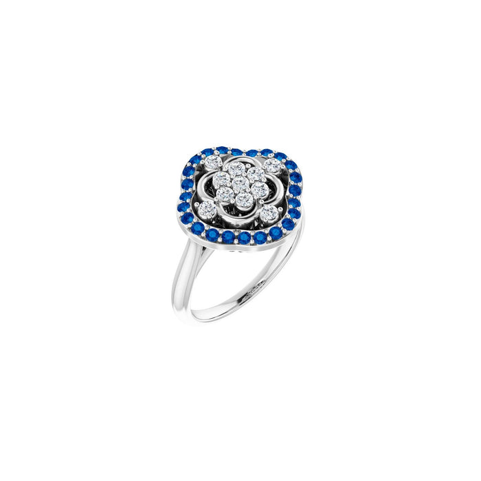Blue Sapphire & Diamond Cluster Ring (1/3 ctw) in 14K White Gold