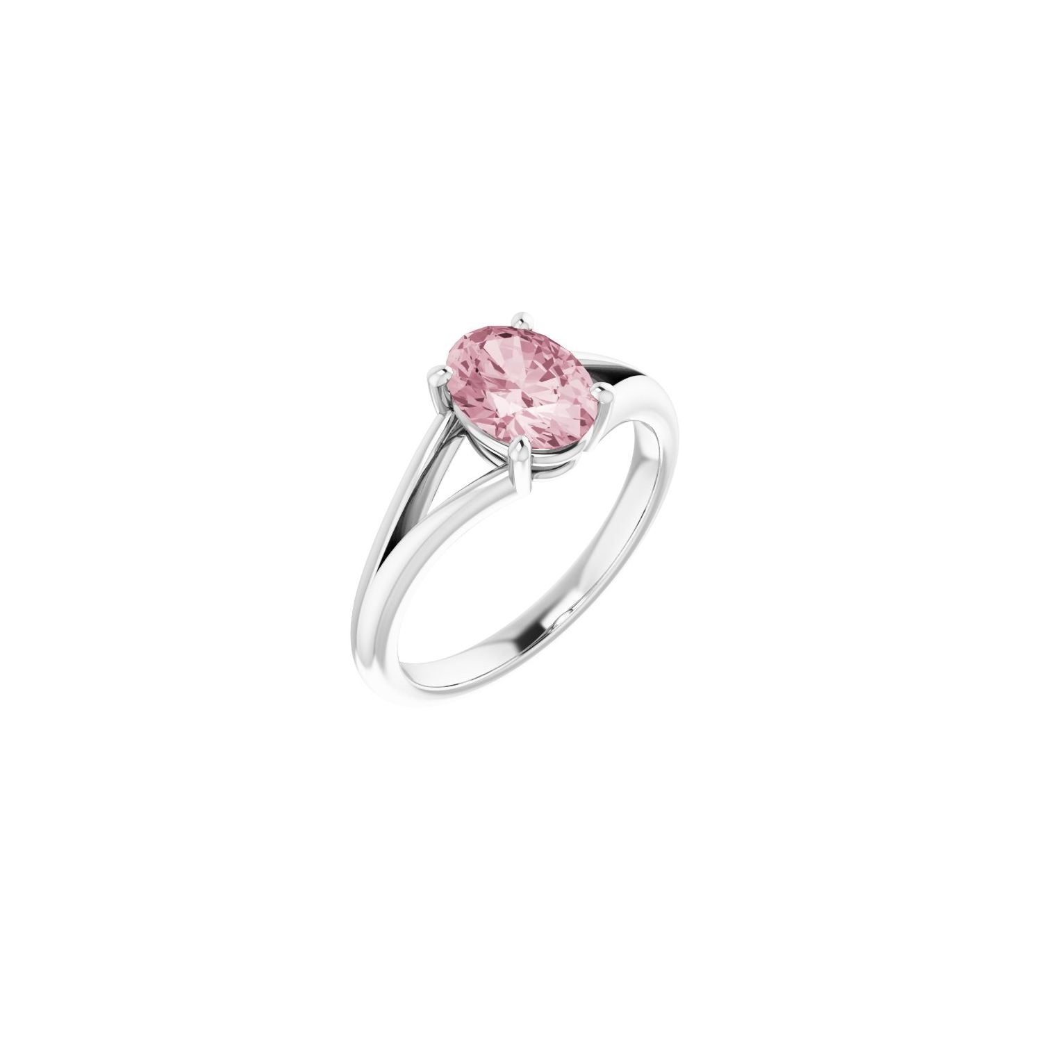 Morganite Oval Split-Shank Solitaire Ring in 14K White Gold