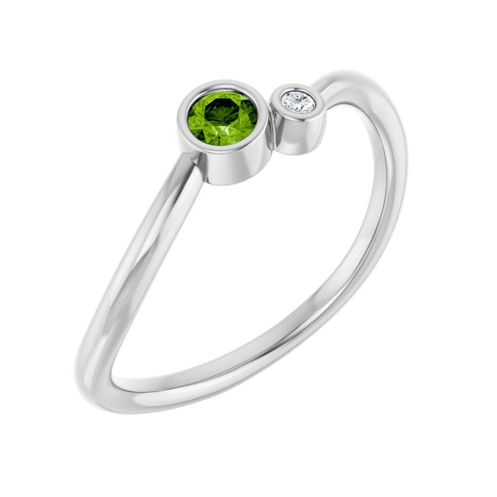 Peridot & Diamond Petite Ring (.015 ctw) in 14K White Gold