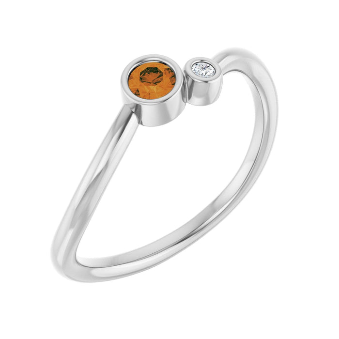 Citrine Petite Diamond Ring (.015 ctw) in 14K White Gold