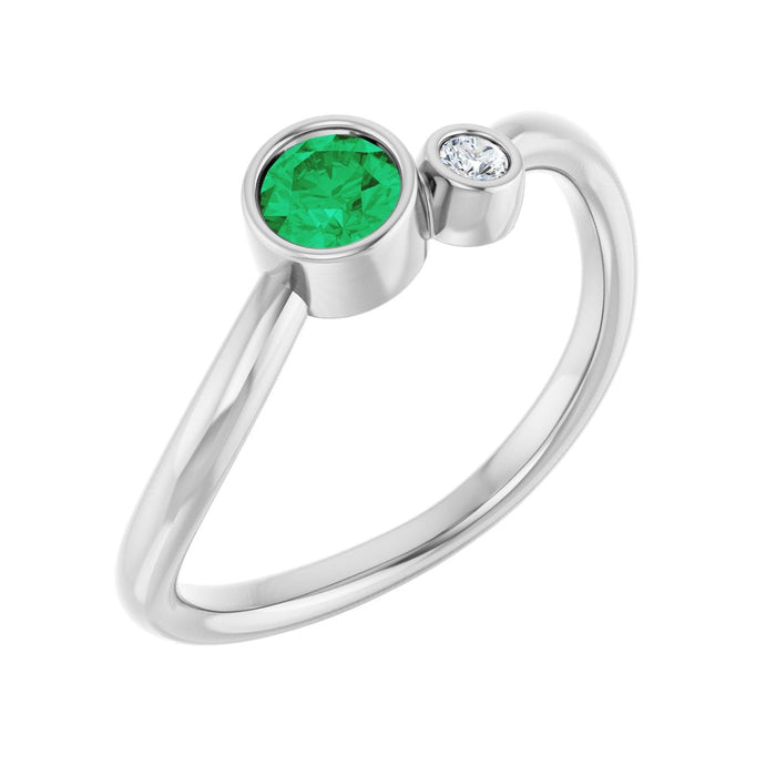 Natural Emerald & Diamond Ring (.03 ctw) in 14K White Gold