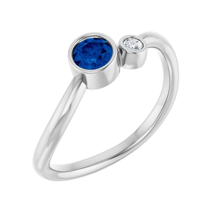 Blue Sapphire & Diamond Ring (.03 ctw) in 14K White Gold