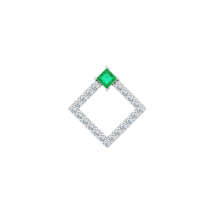 14K White Gold natural natural emerald and diamond pendant