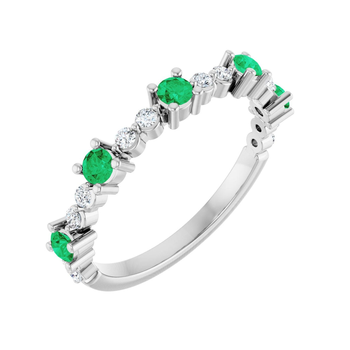 Natural Emerald & Diamond Ring (1/6 ctw) in 14K White Gold
