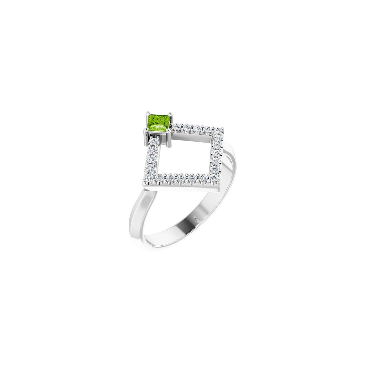 Peridot & Diamond Geometric Ring (1/5 ctw) in 14K White Gold