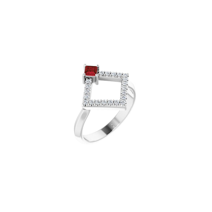 Square-Cut Garnet & Diamond Geometric Ring (1/5 ctw) in 14K White Gold