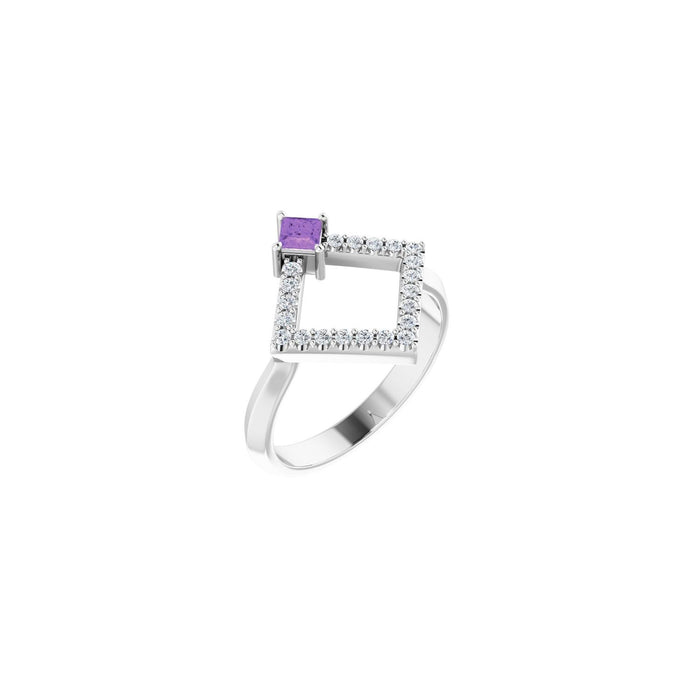 Square-Cut Amethyst & Diamond Geometric Ring (1/5 ctw) in 14K White Gold