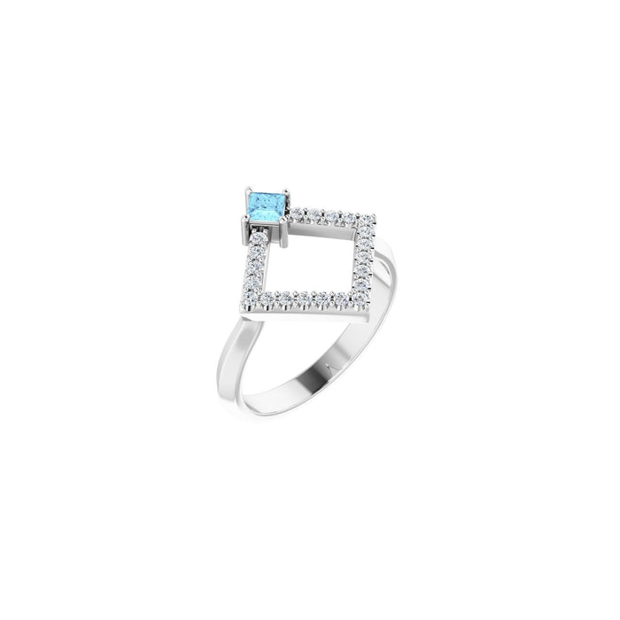 Geometric Diamond Natural Aquamarine Ring (1/5 ctw) in Platinum