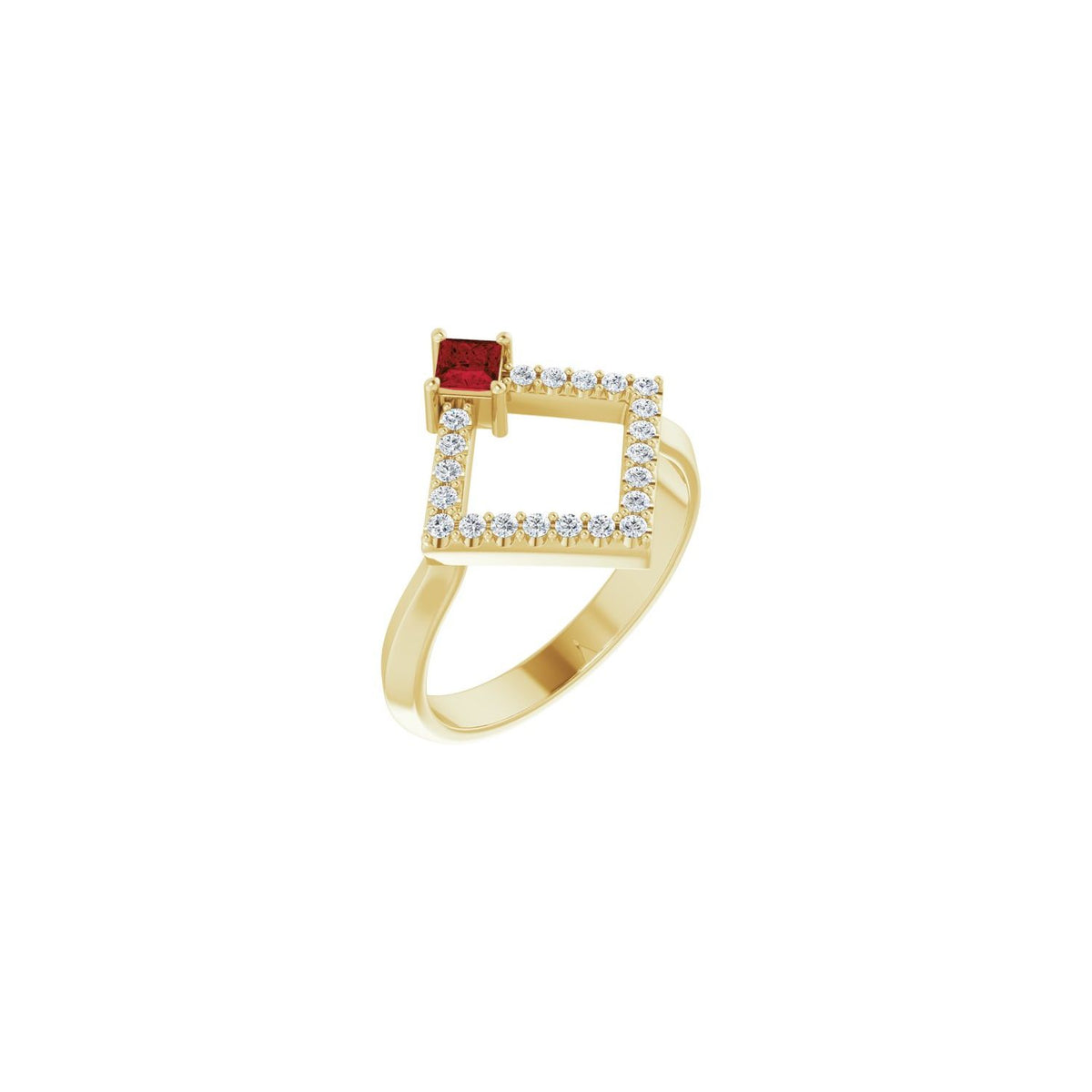 Square-Cut Geometric Diamond & Garnet Ring (1/5 ctw) in 14K Yellow Gold