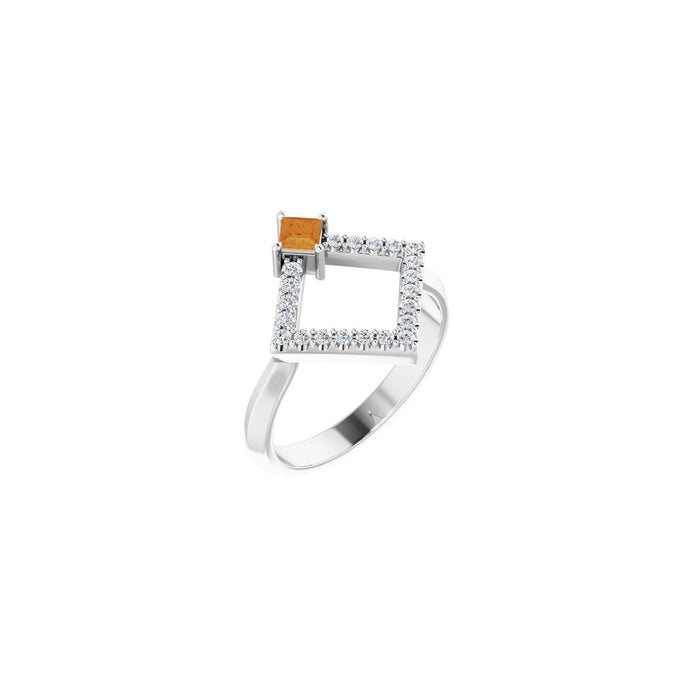 Citrine Diamond Geometric Ring (1/5 ctw) in 14K White Gold