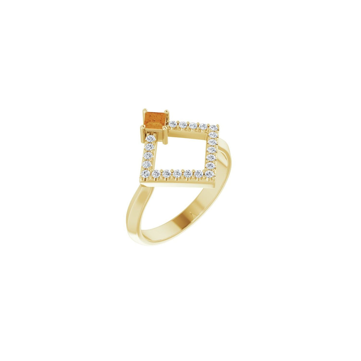 Citrine Diamond Geometric Ring (1/5 ctw) in 14K Yellow Gold