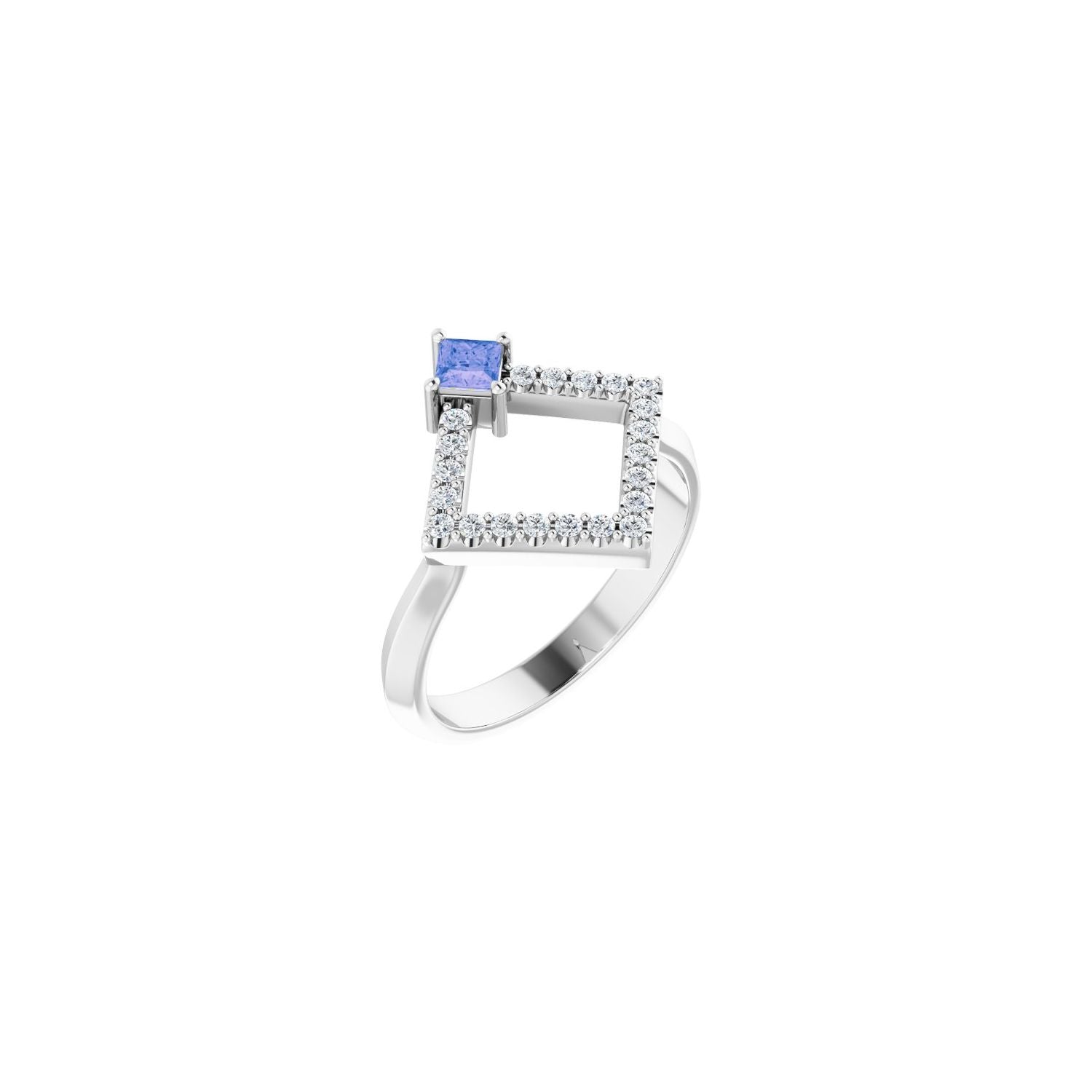 Natural Tanzanite & Diamond Geometric Ring in 14K White Gold - natural tanzanite
