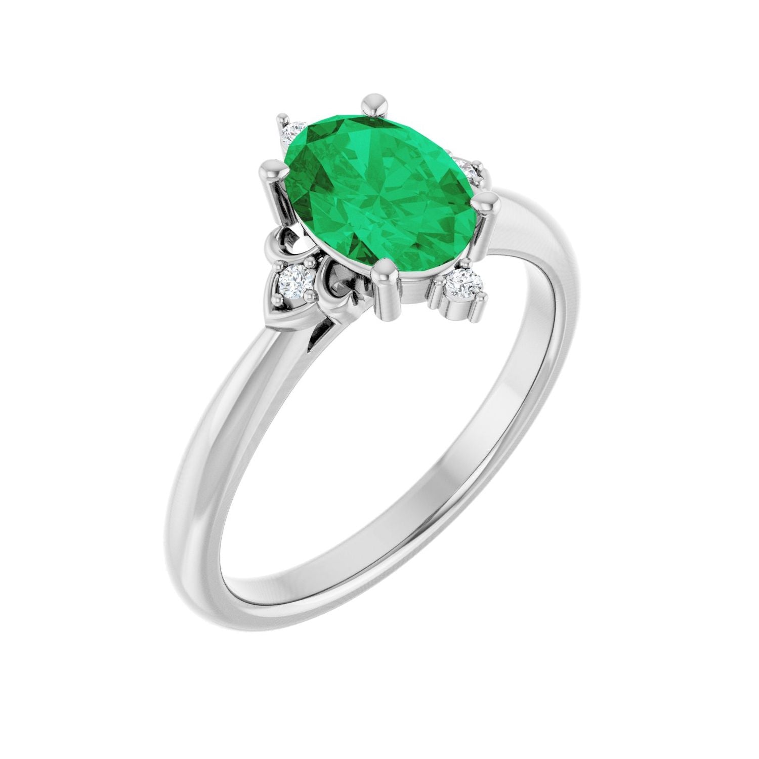 Oval Emerald Pavé Cathedral Engagement Ring in 14K White Gold