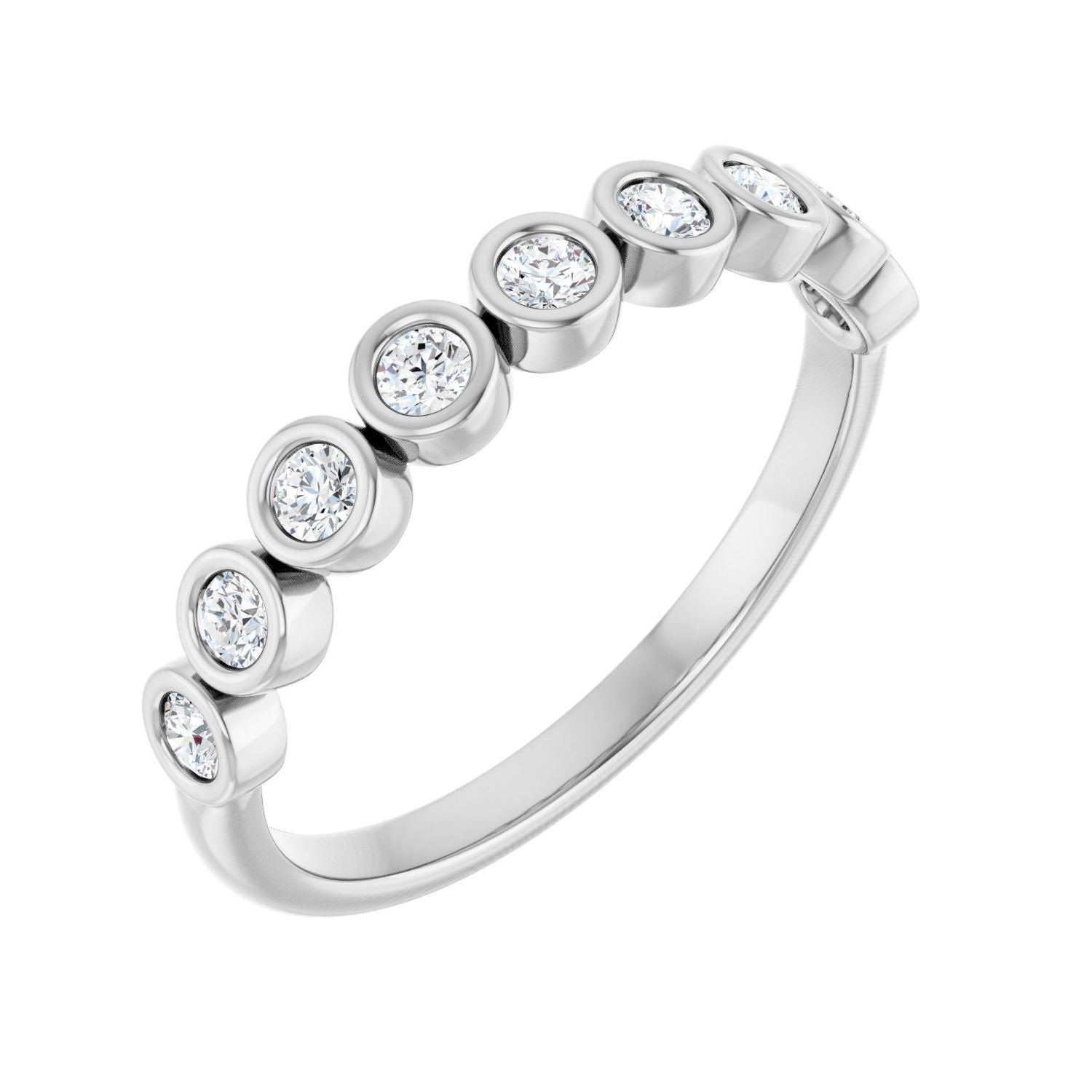 White Gold bezel-set round natural diamond anniversary band with a spaced row of individually bezel-set diamonds