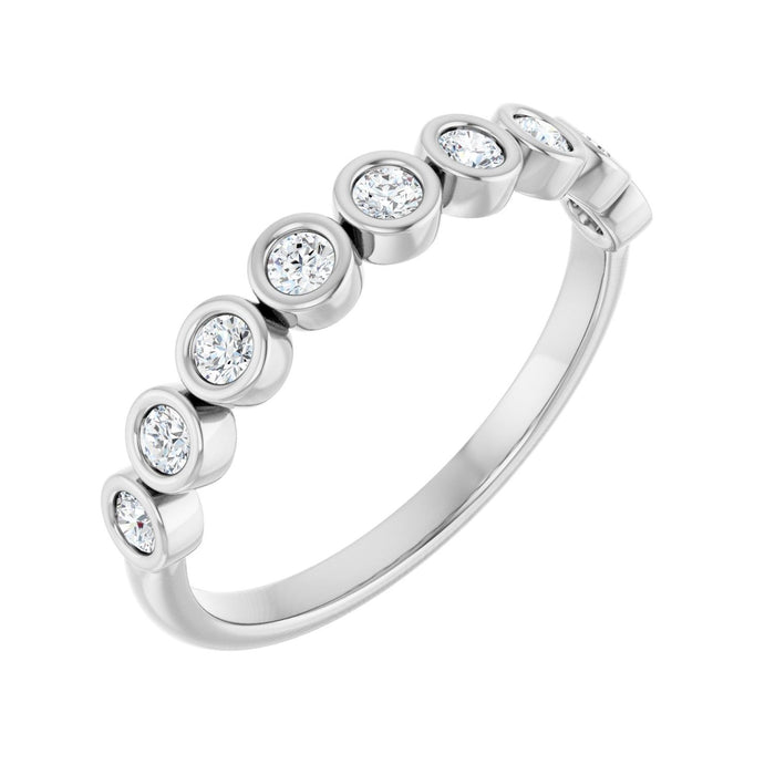 White Gold bezel-set round natural diamond anniversary band with a spaced row of individually bezel-set diamonds
