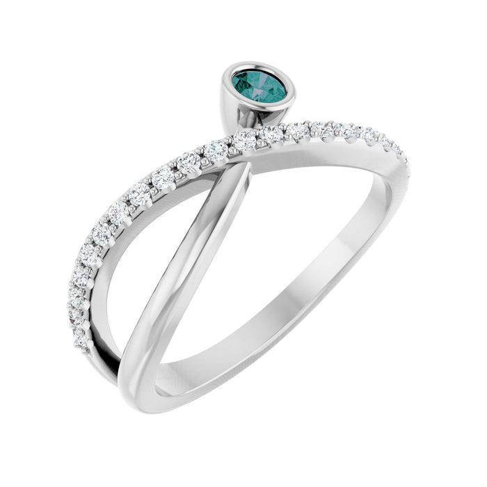 Alexandrite & 1/5 ctw Diamond Halo-Style Ring in 14K White Gold