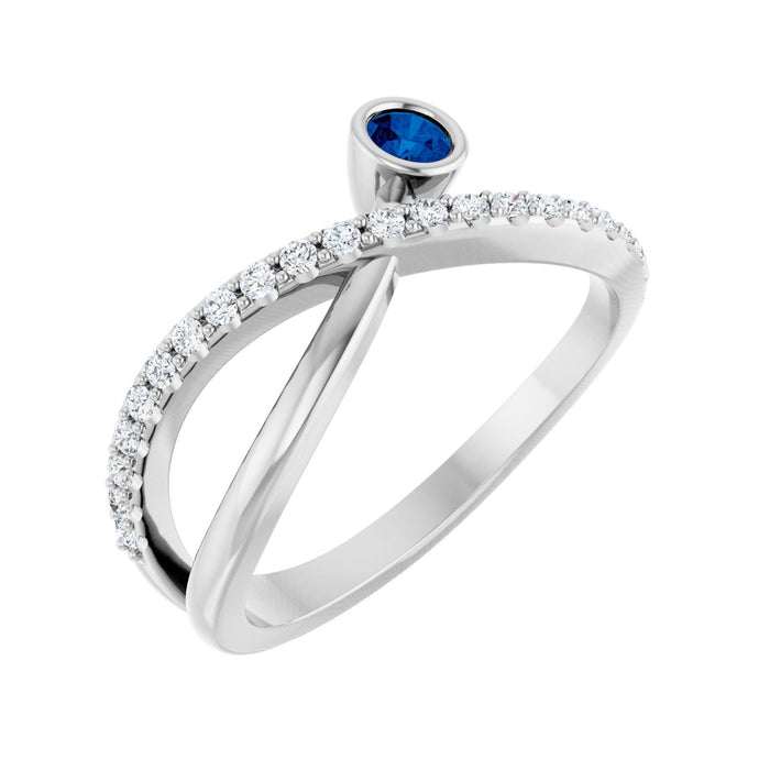 Blue Sapphire & Diamond Ring (1/5 ctw) in 14K White Gold