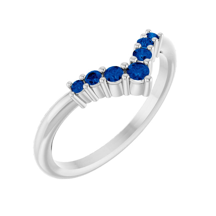 Blue Sapphire Graduated V Ring in 14K White Gold