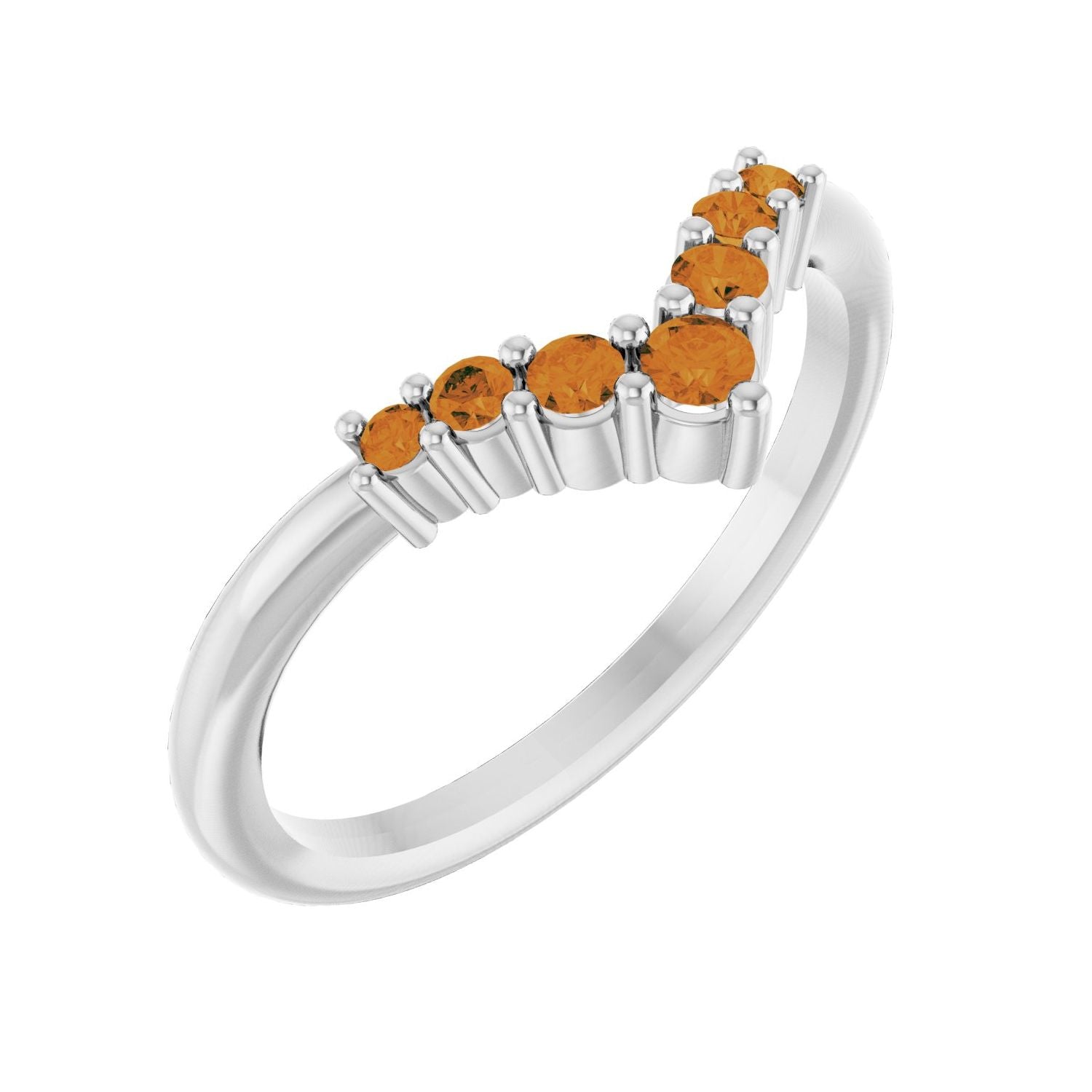 Citrine Graduated-V Ring in 14K White Gold