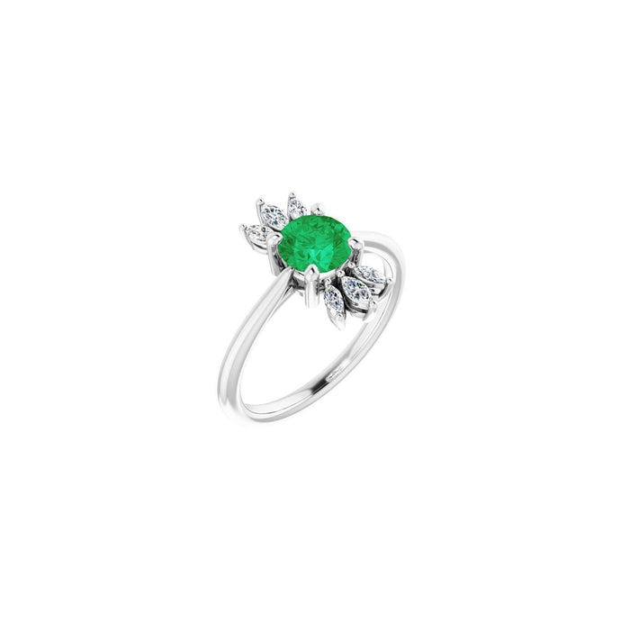 Natural Emerald & Diamond Statement Ring (1/4 ctw) in 14K White Gold