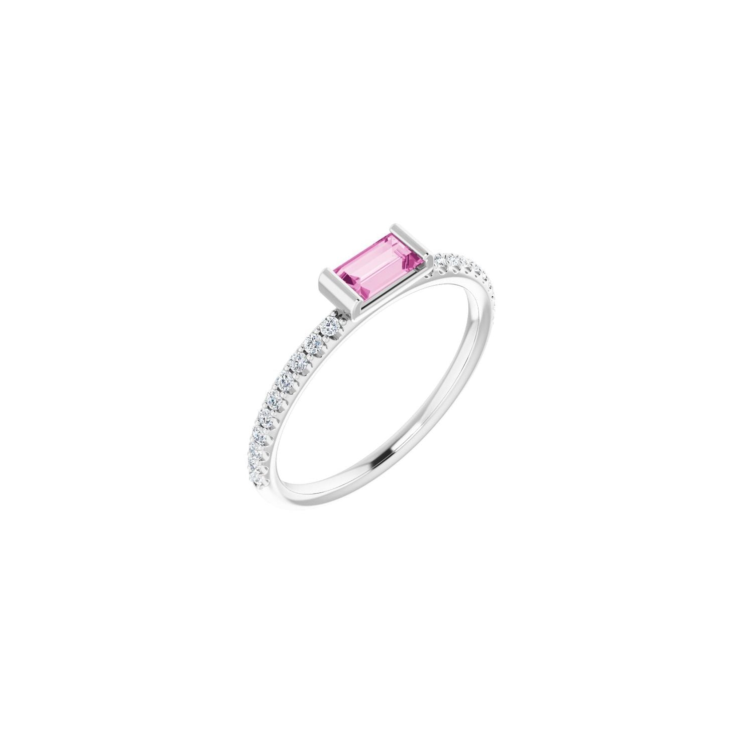 Natural Pink Sapphire & Diamond Stackable Ring in 14K White Gold - natural pink sapphire
