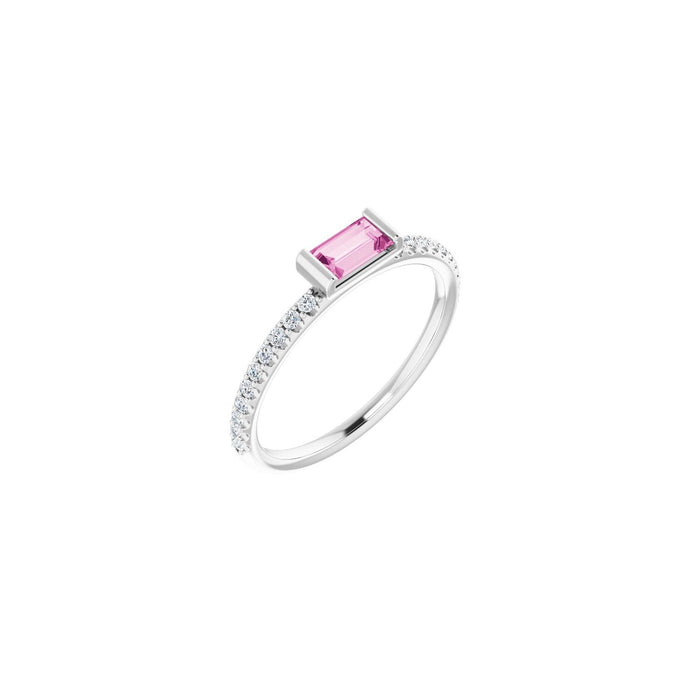 Natural Pink Sapphire & Diamond Stackable Ring in 14K White Gold - natural pink sapphire