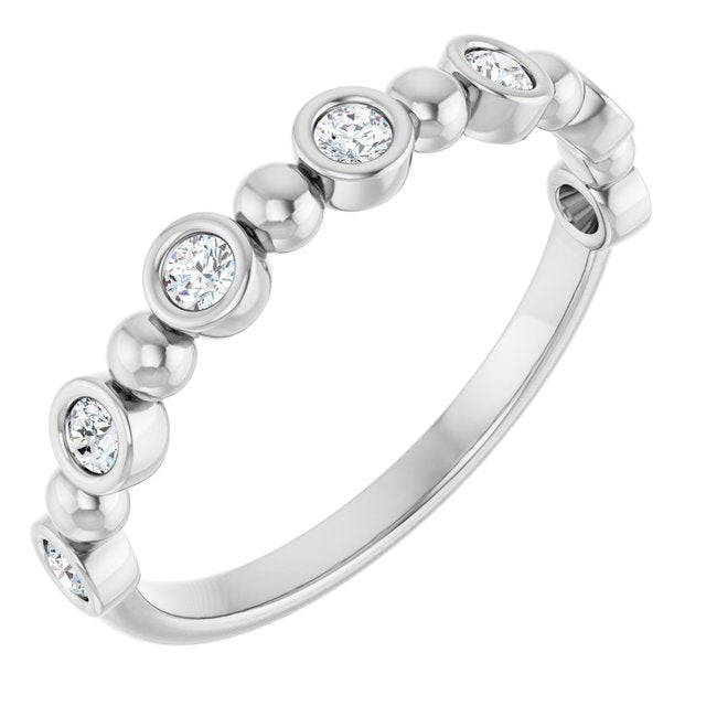 Beaded Bezel-Set Diamond Anniversary Band in 14K White Gold
