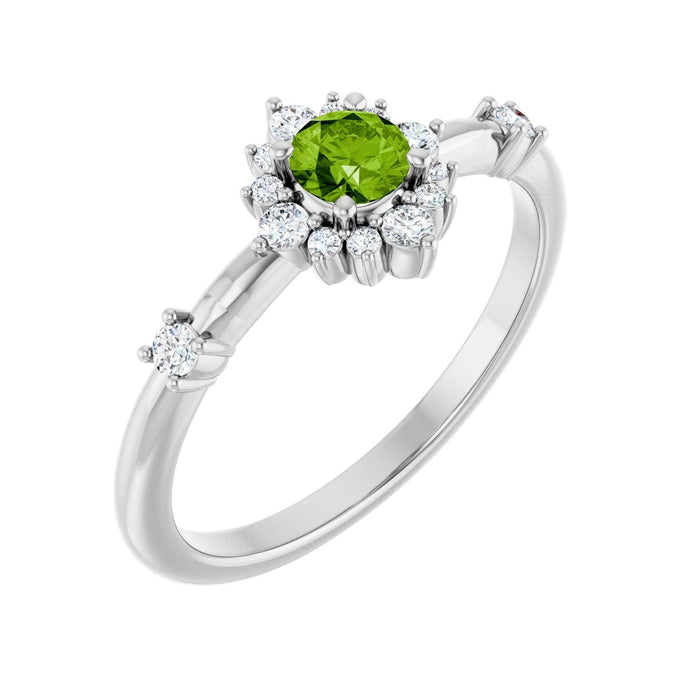 Peridot & Diamond Halo (1/6 ctw) in 14K White Gold