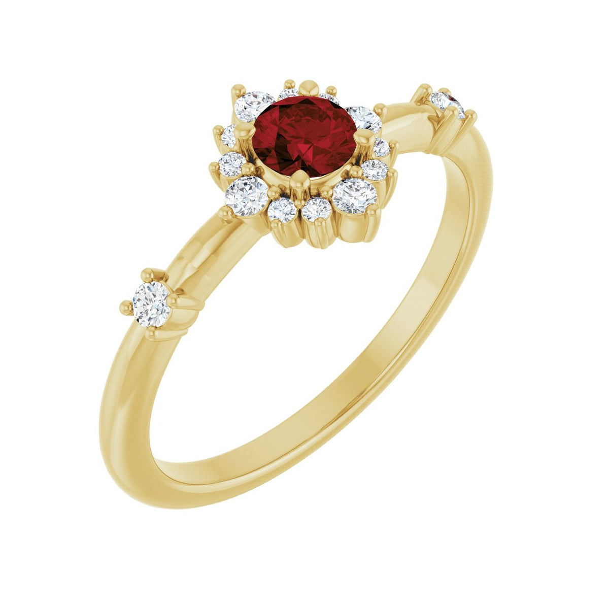 Diamond Halo Garnet Ring (1/6 ctw) in 14K Yellow Gold