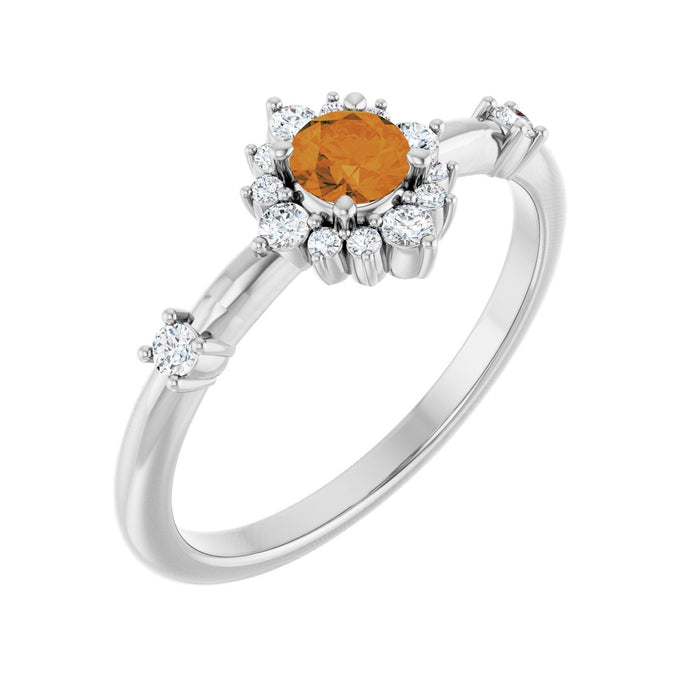 Citrine Diamond Halo Ring (1/6 ctw) in 14K White Gold