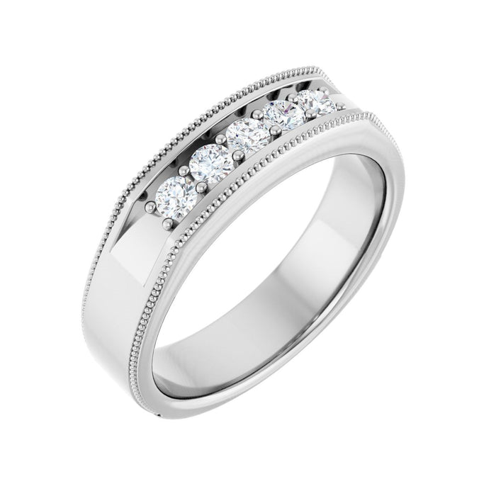 Men's Five-Stone Milgrain Band in white gold