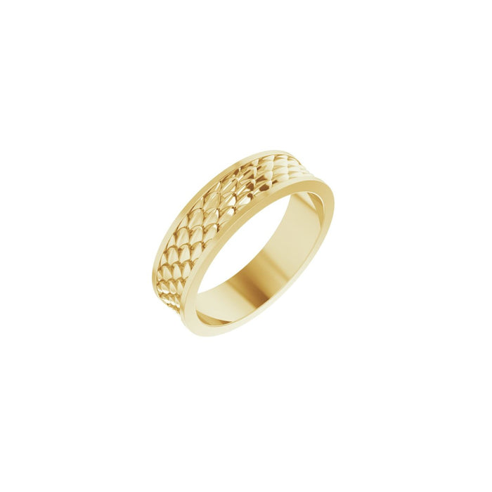yellow gold scale-pattern band men's wedding band