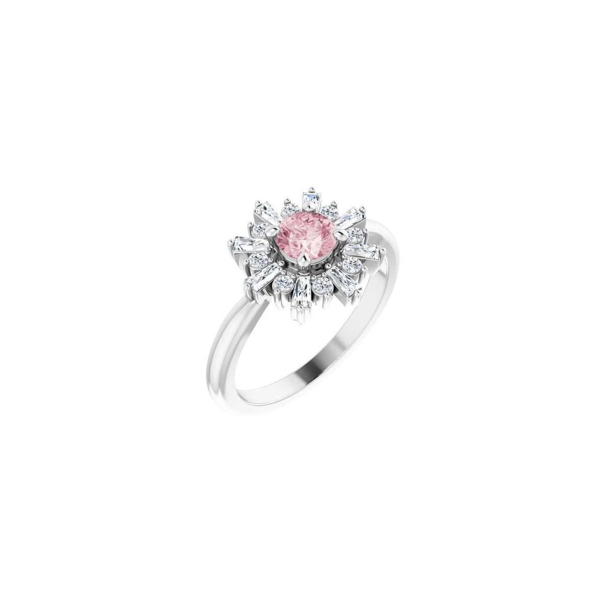 Morganite Round Diamond Starburst Ring (3/8 ctw) in 14K White Gold