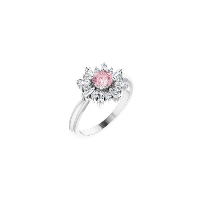 Morganite Round Diamond Starburst Ring (3/8 ctw) in 14K White Gold