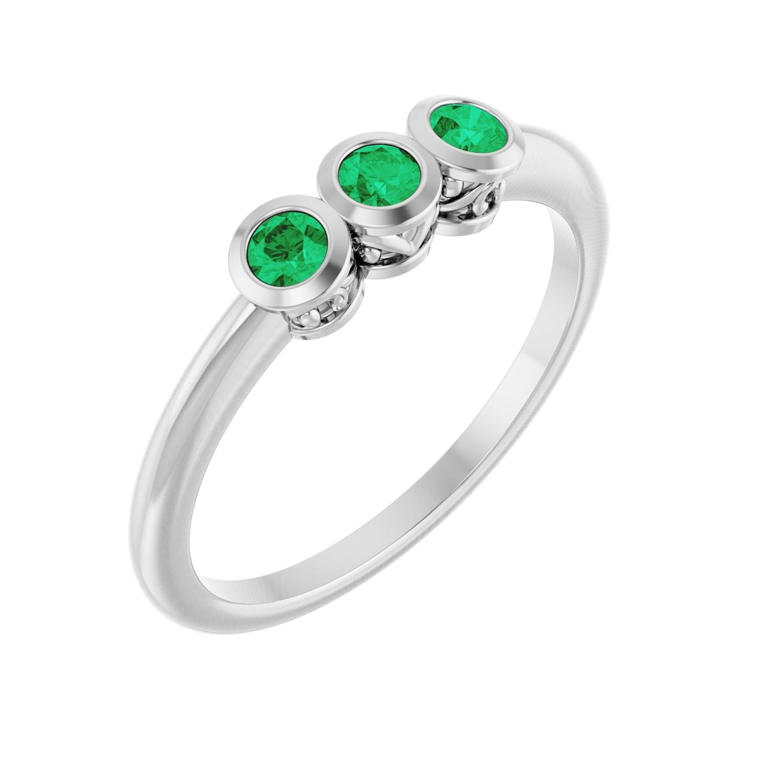 Natural Emerald Three-Stone Ring in 14K White Gold