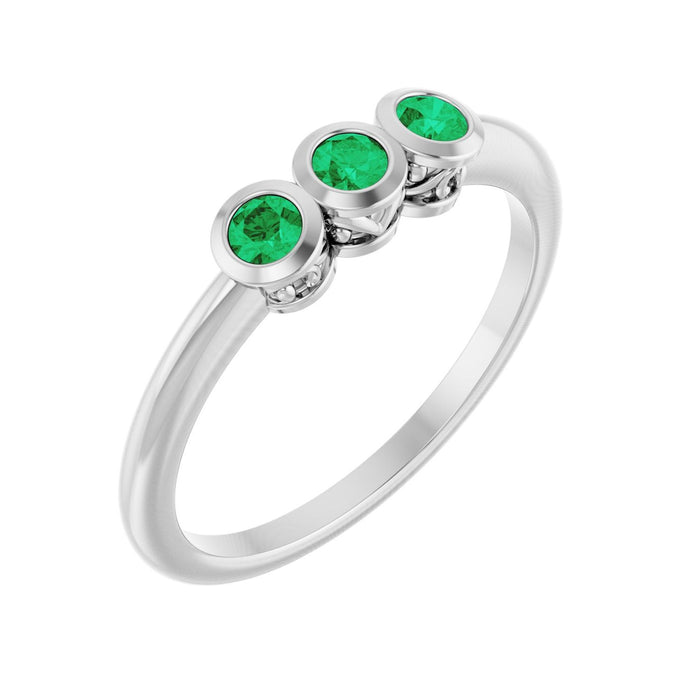 Natural Emerald Three-Stone Ring in 14K White Gold