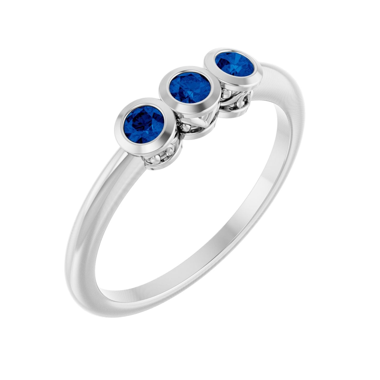 Blue Sapphire Three-Stone Ring in 14K White Gold