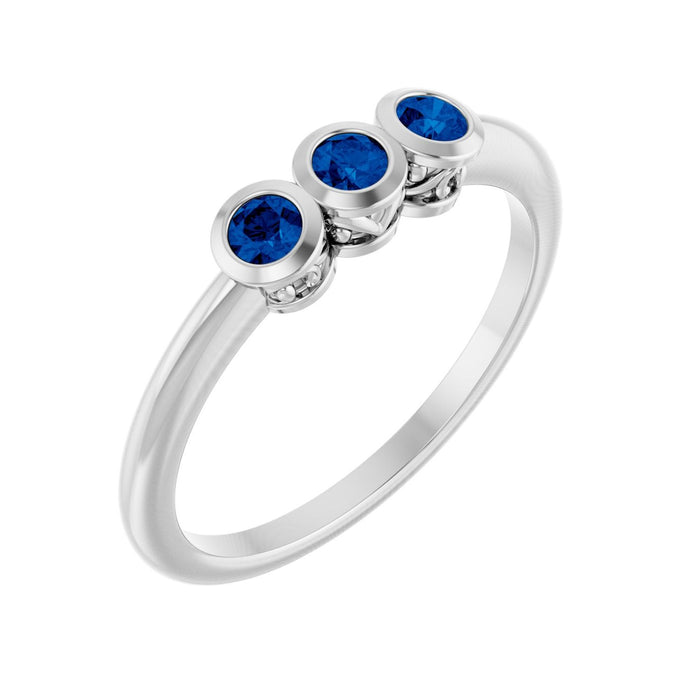 Blue Sapphire Three-Stone Ring in 14K White Gold