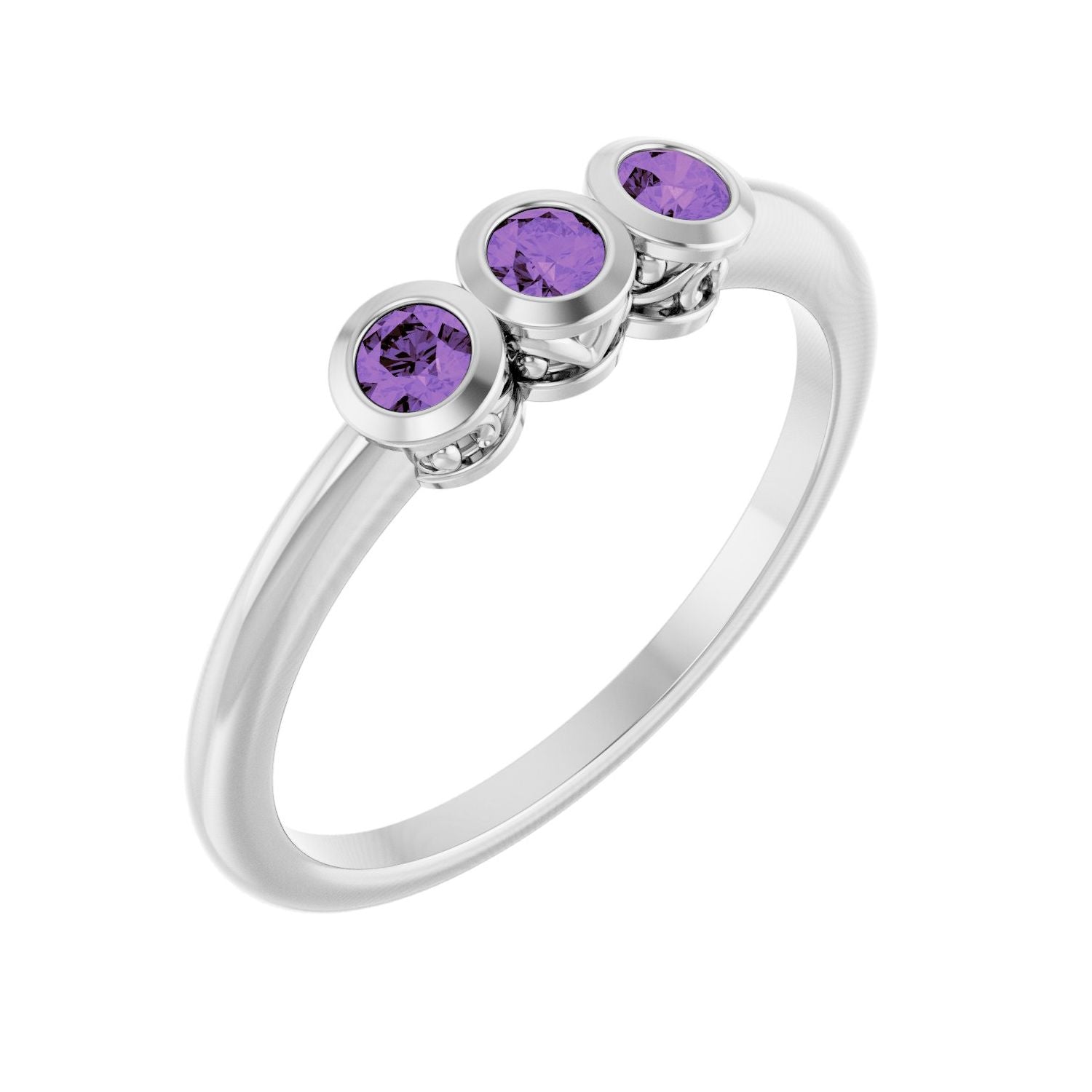 Amethyst Three-Stone Ring in 14K White Gold
