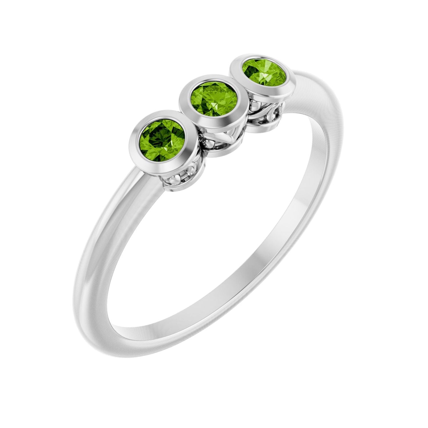 Peridot Three-Stone Ring in 14K White Gold