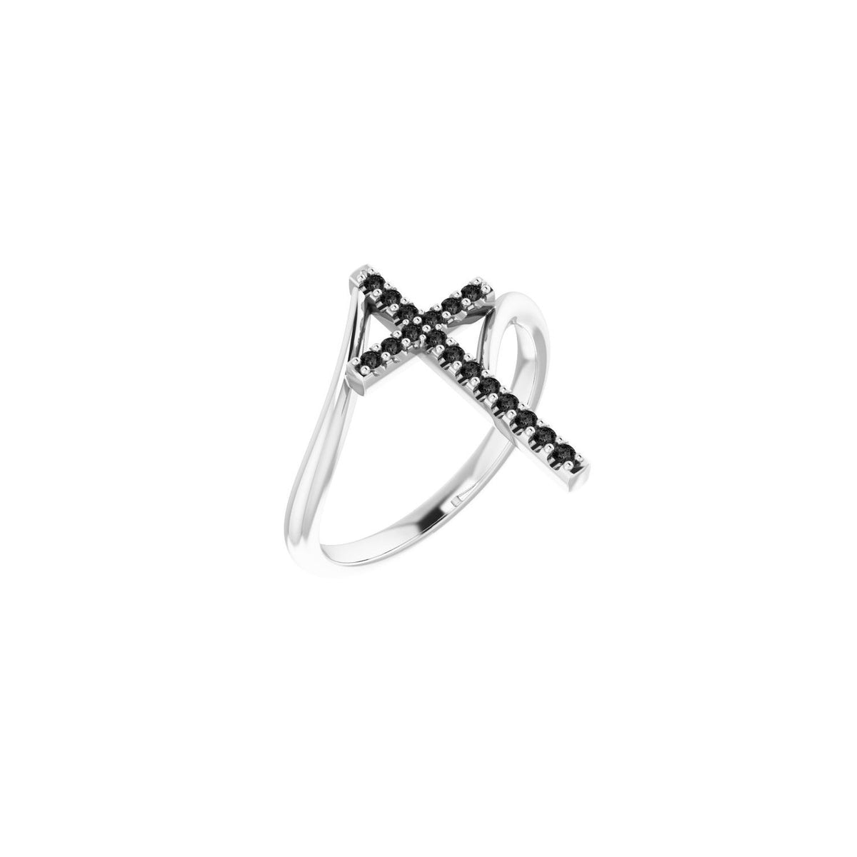 Black Diamond Cross Ring in 14K White Gold with a natural black diamond - Stuller finished render