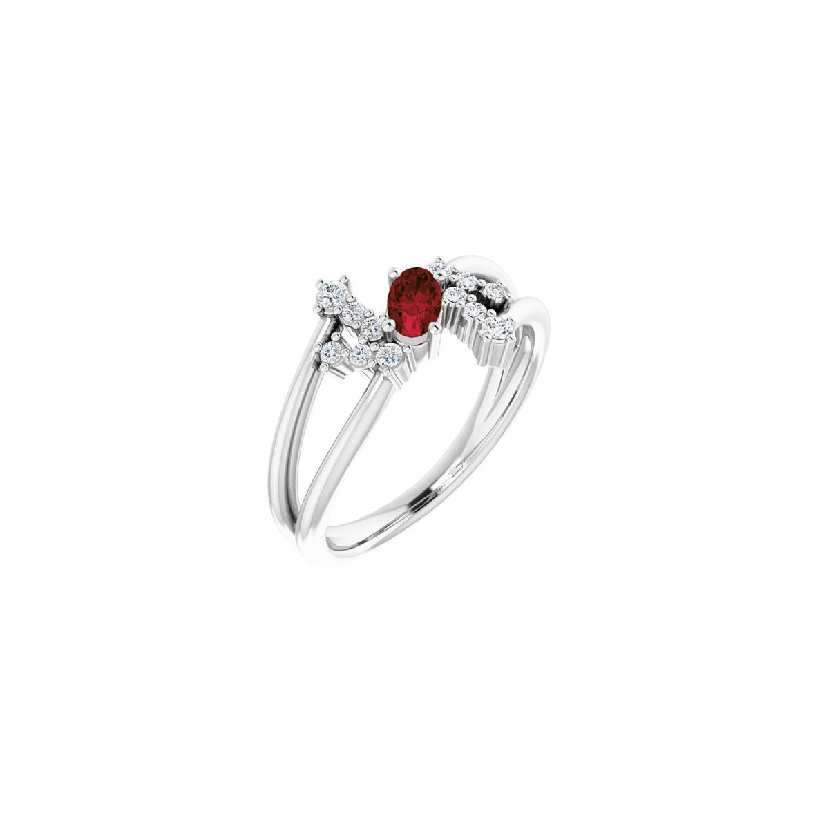 Diamond Bypass Oval-Cut Garnet Ring (1/8 ctw) in 14K White Gold