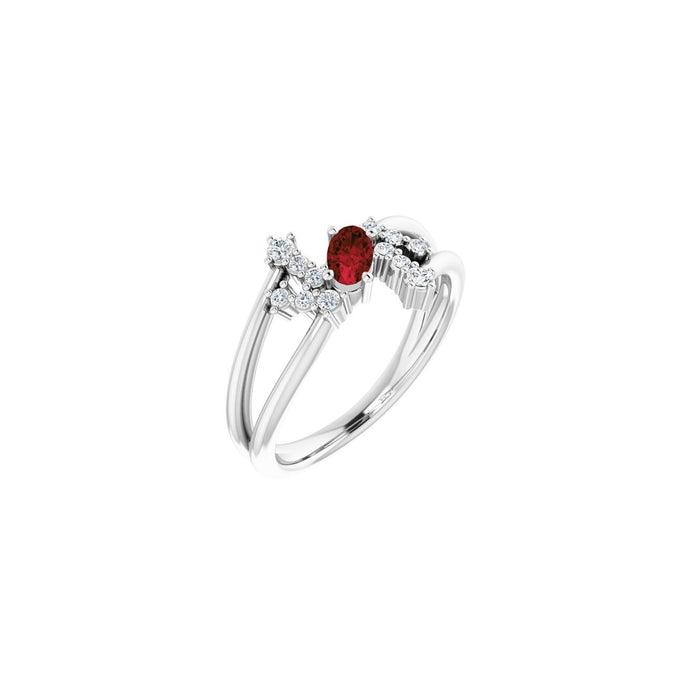 Oval-Cut Garnet & Diamond Bypass Ring (1/8 ctw) in 14K White Gold