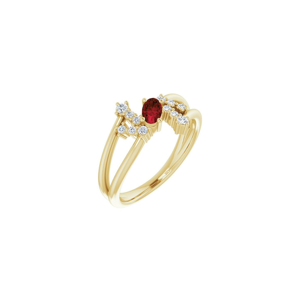 Diamond Bypass Oval-Cut Garnet Ring (1/8 ctw) in 14K Yellow Gold
