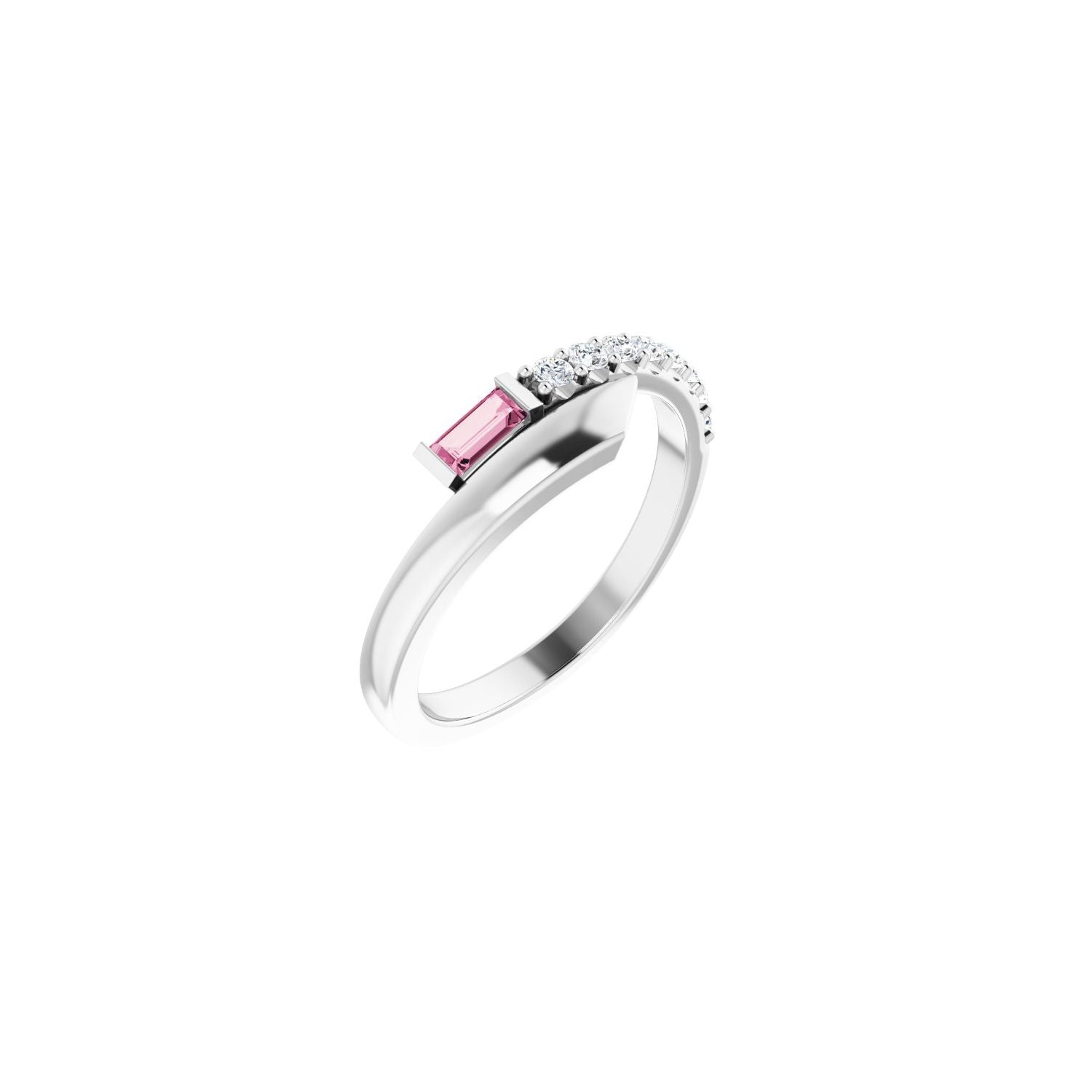 Natural Pink Sapphire & Diamond Bypass Ring in 14K White Gold - natural pink sapphire