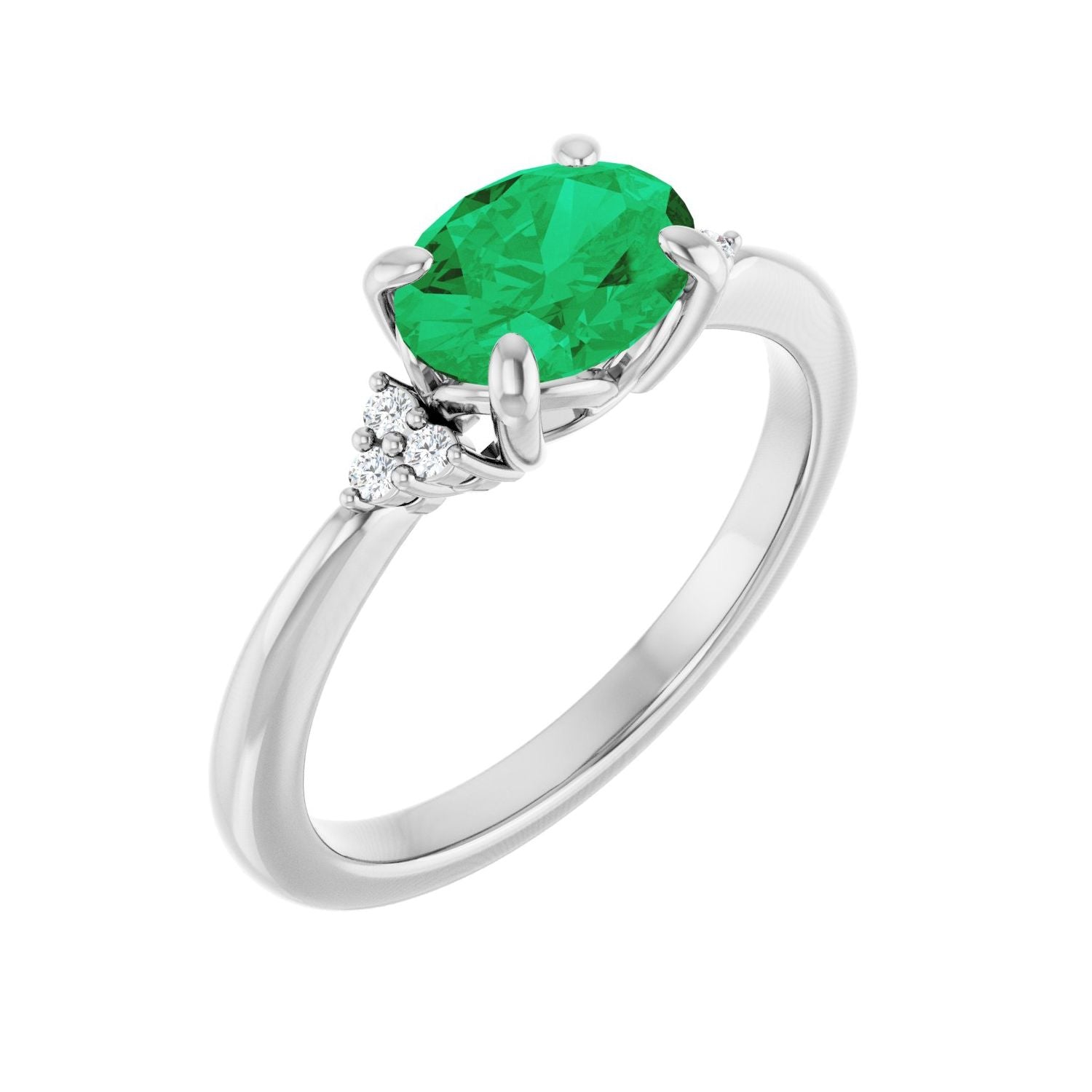 Oval Emerald Pavé Petite Engagement Ring in 14K White Gold